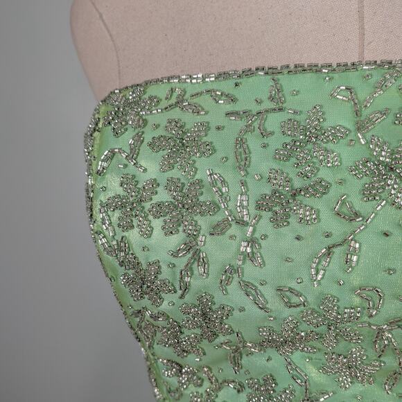 Vintage Cache Prom Dress Maxi Ball Gown XS Green Fairy Princess Y2K Corset Bead - Picture 6 of 15